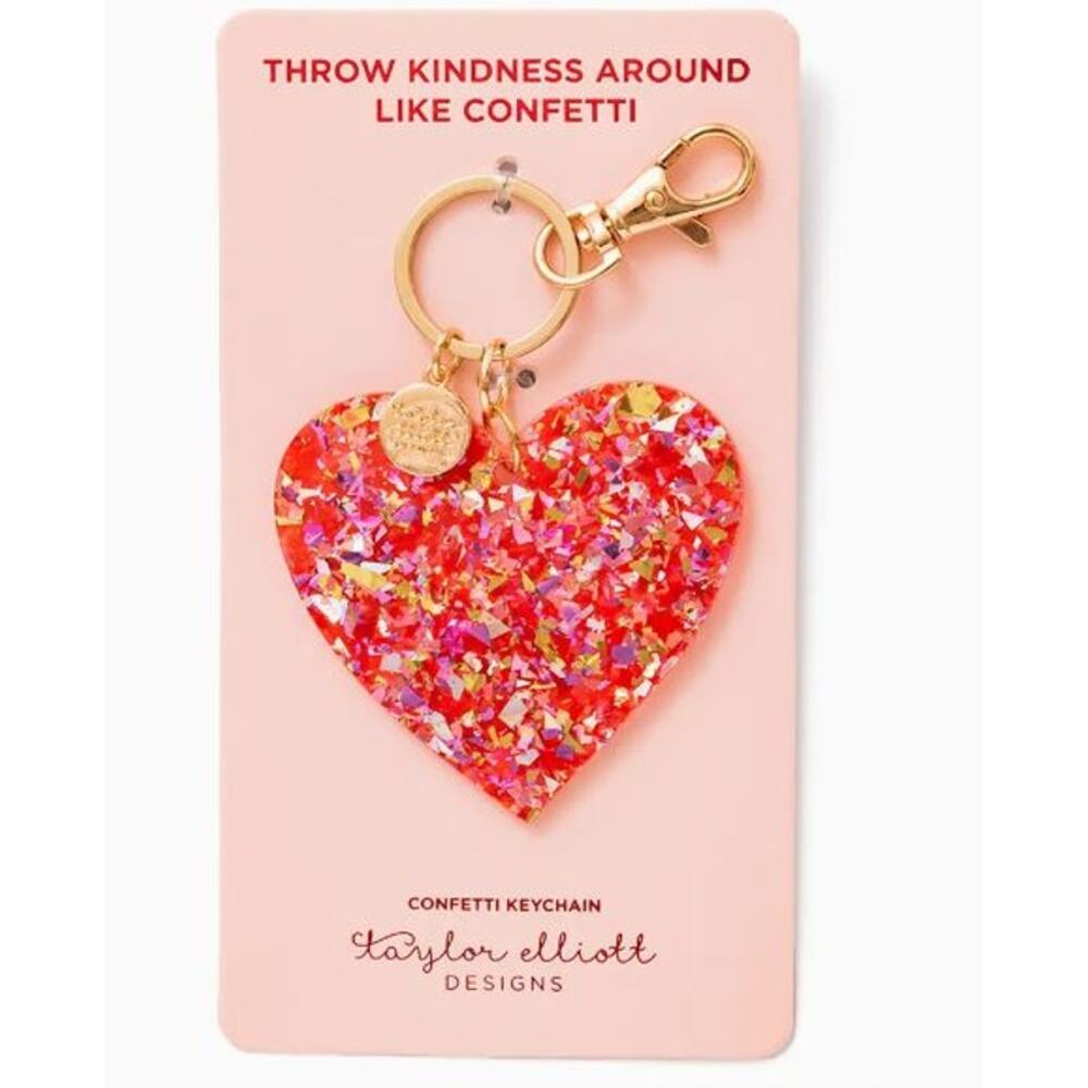 Red Pink Confetti Acrylic Keyring Keychain Purse Charm